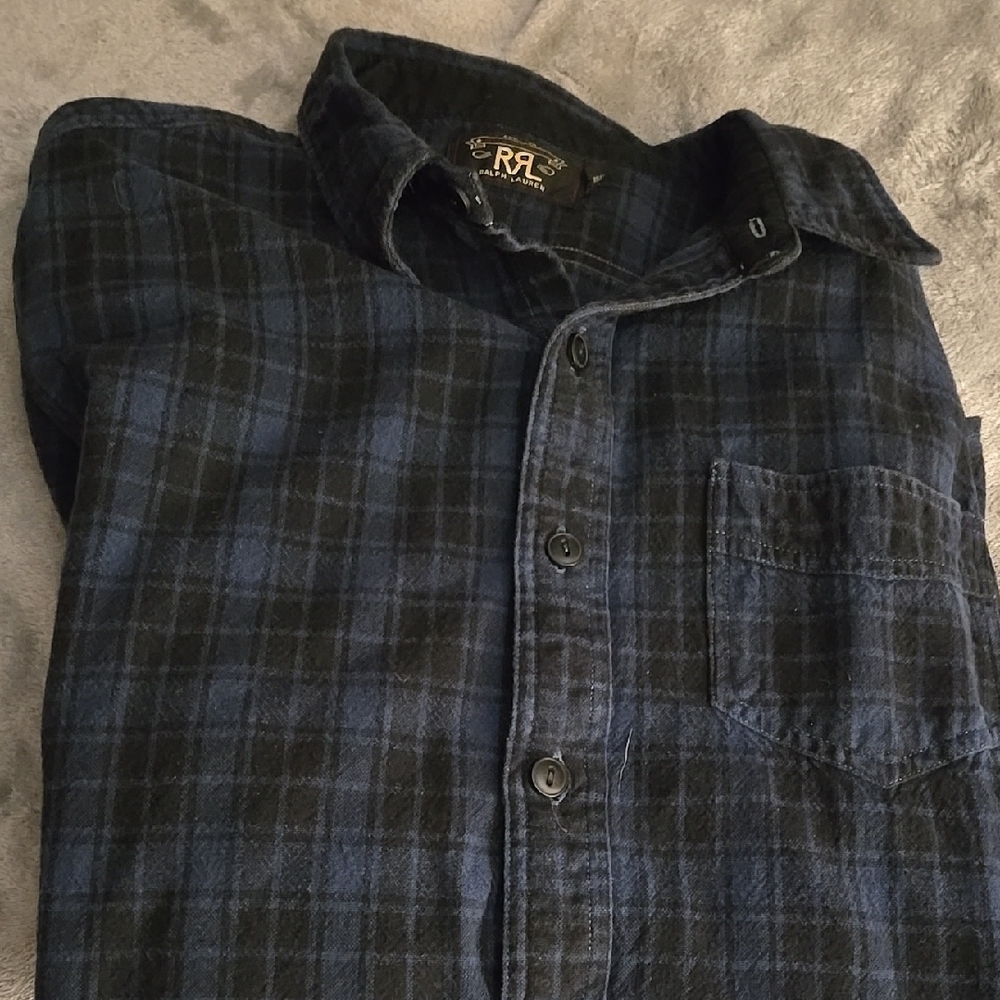 Double RRL Ralph Lauren Blue and Black Plaid Shirt
